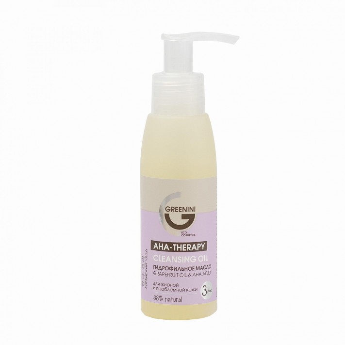 GREENINI AHA THERAPY Oczyszczający olejek hydrofilowy do mycia twarzy STEP 3, 100 ml, 88% NATURAL